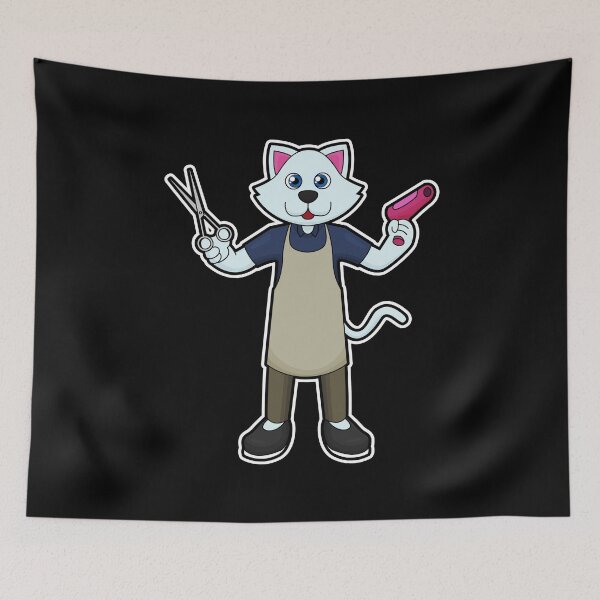Item preview, Cat as Hairdresser with Scissors & Hair dryer designed and sold by Snabdesign84.