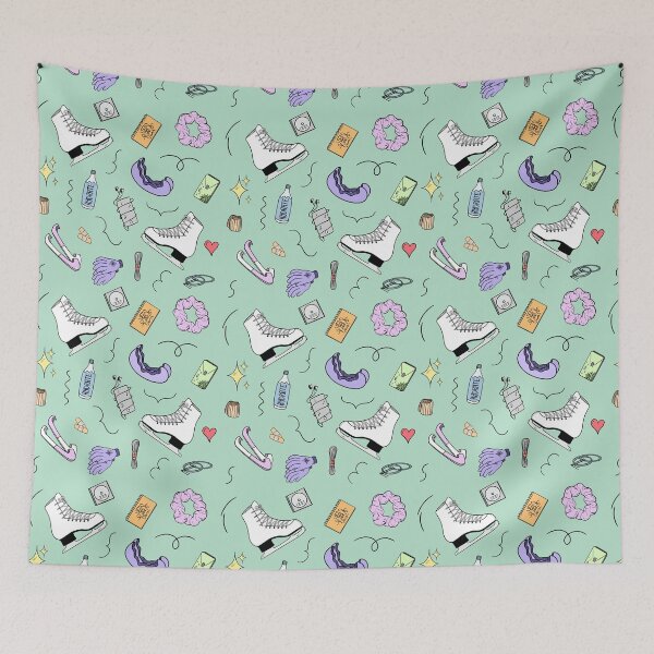Item preview, Figure Skating Cartoon Pastel Pattern - Mint Green designed and sold by IcyScribbles.
