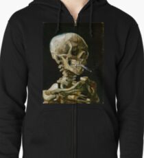 Sudadera con capucha y cremallera Vincent van Gogh Cabeza de un esqueleto con un cigarrillo encendido