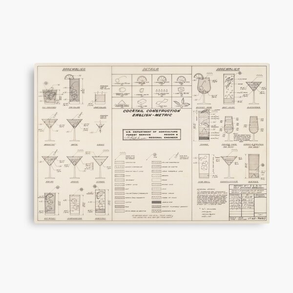 Cocktail Construction Chart by United States Forest Service Canvas Print