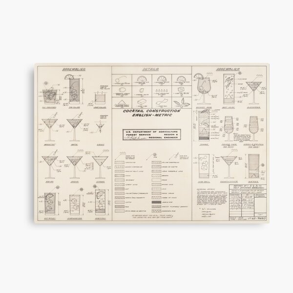 Cocktail Construction Chart by United States Forest Service Metal Print