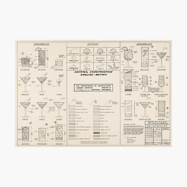 Cocktail Construction Chart by United States Forest Service Photographic Print