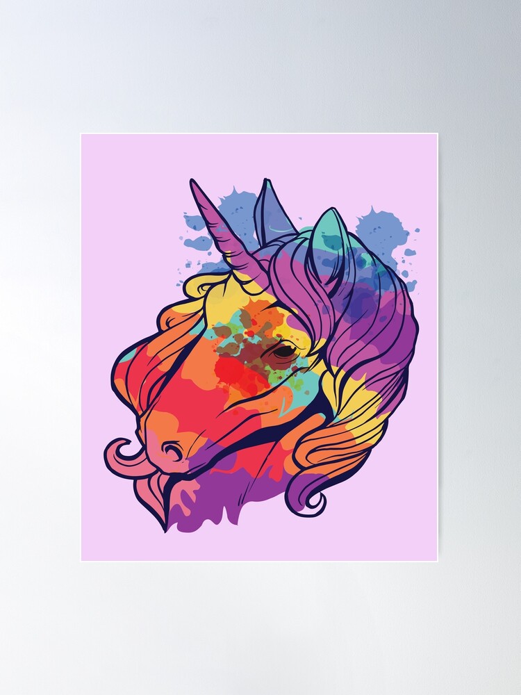 Colorful Unicorn Color Splash Watercolor | Poster