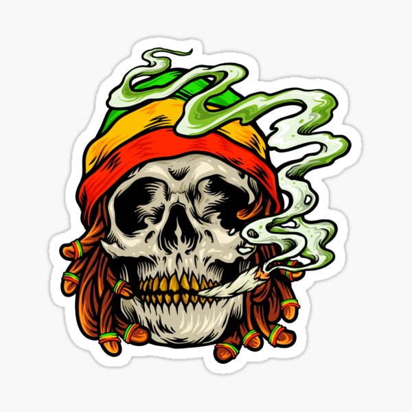 Cannabis Skull T Shirt Weed Smoking Reggae Rastafari