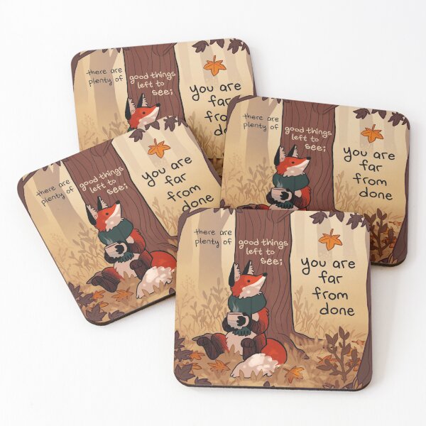 "You Are Far From Done" Autumn Forest Fox Coasters (Set of 4)