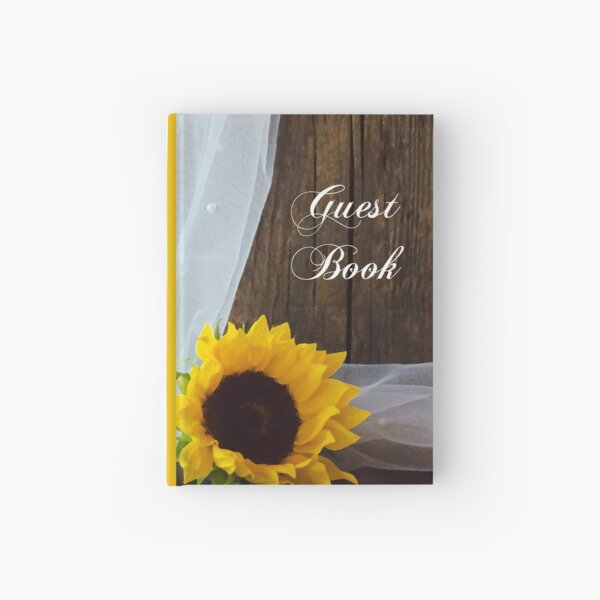 Rustic Sunflower and Barn Wood Country Wedding Guest Book Hardcover Journal