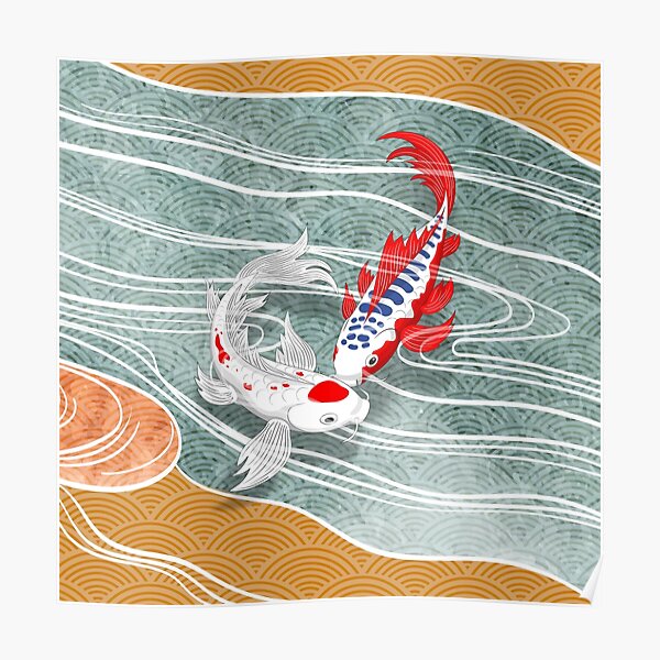"Japanese Koi Fish, Calming Underwater Scene" Poster for Sale by