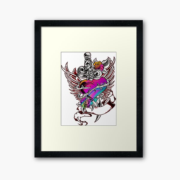 Heart Star Flower Abstract Graphic Framed Art Print