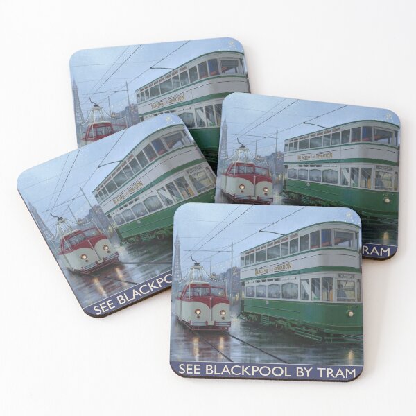 Item preview, Vintage Blackpool Pleasure Beach trams postcard illustration designed and sold by Daniel Rodgers.