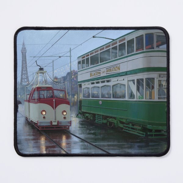 Item preview, Vintage Blackpool Pleasure Beach trams postcard illustration designed and sold by Daniel Rodgers.