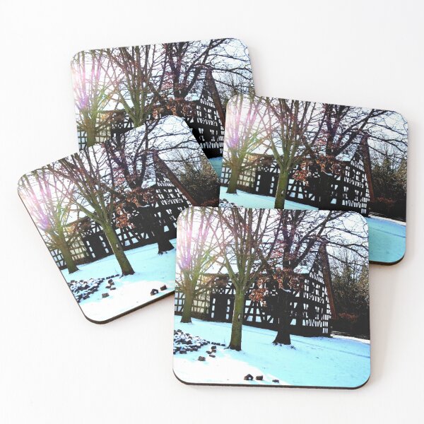 Item preview, Landscape winter sun half-timbered village snow trees shadow light designed and sold by G-M-Designs.