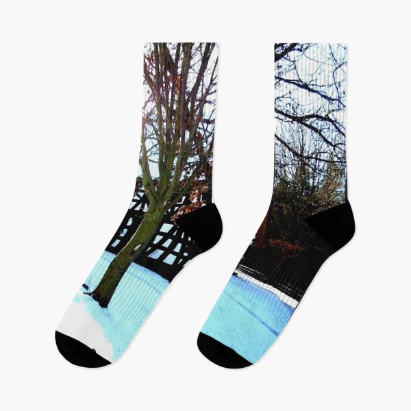 Item preview, Landscape winter sun half-timbered village snow trees shadow light designed and sold by G-M-Designs.