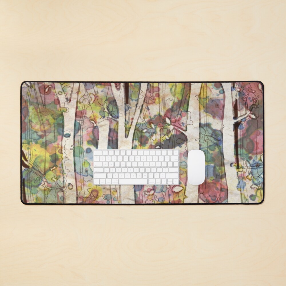 watercolor colorful forest birch trees Mouse Pad