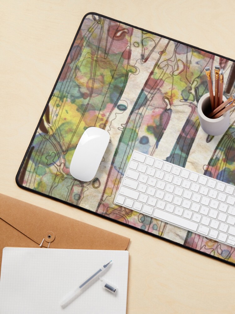 Alternate view of watercolor colorful forest birch trees Mouse Pad