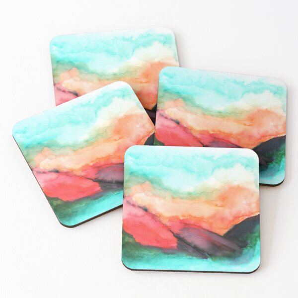 Item preview, Fiery Sunset Mountain Watercolor Painting designed and sold by Cazerin.