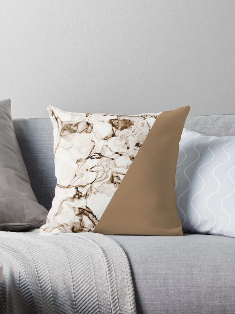 Brown white marble effect pillow by ARTbyJWP | redbubble.com