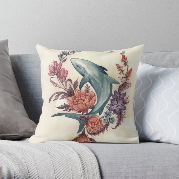 Floral Shark Throw Pillow