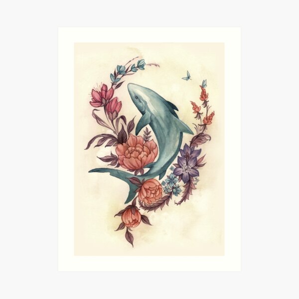 Floral Shark Art Print
