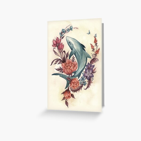 Vista previa del artículo con la obra «Tiburón floral», diseñado y vendido por fioski.