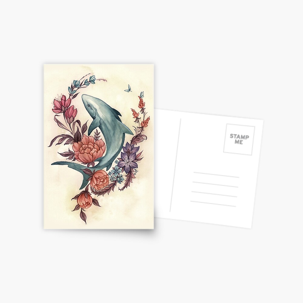 Tiburón floral Postal