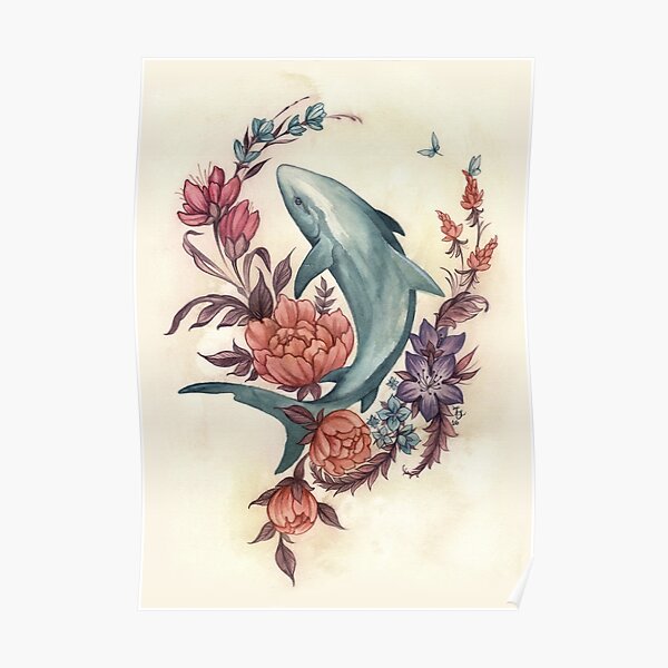 Floral Shark Poster
