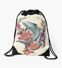 Floral Shark Drawstring Bag