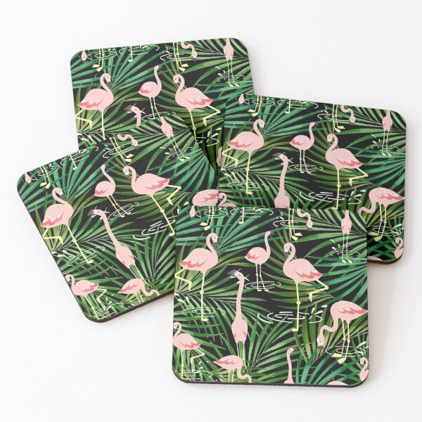 Item preview, Flamingos tropical leaves pattern designed and sold by onemoremask.