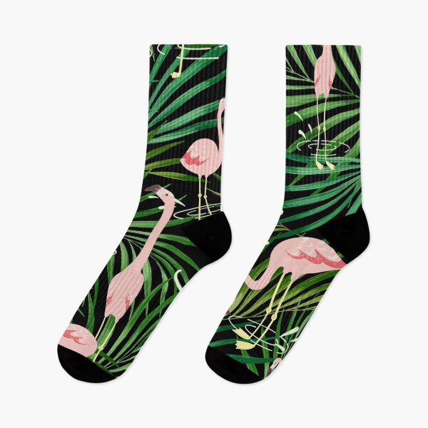 Item preview, Flamingos tropical leaves pattern designed and sold by onemoremask.