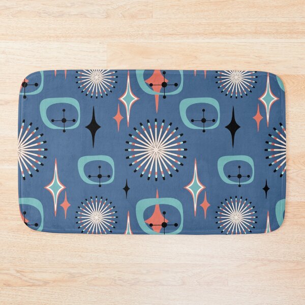 Item preview, Mid century modern geometric pattern on blue background  designed and sold by Bonheurem.