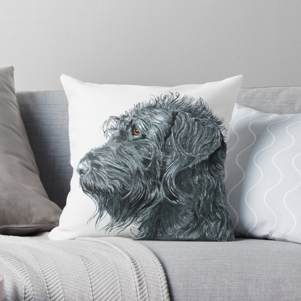 Black Labradoodle Throw Pillow