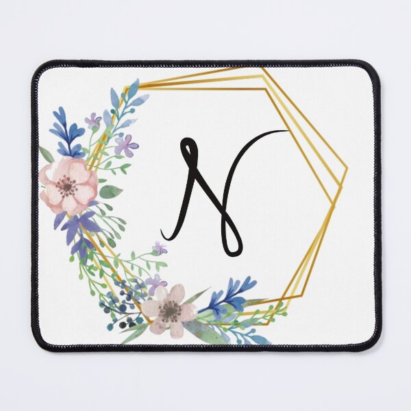 Item preview, Floral monogram with golden frame letter N designed and sold by JustSeasons.