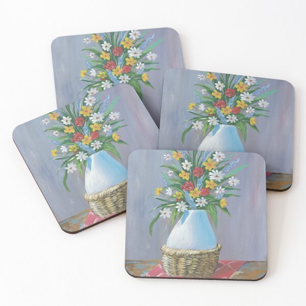 Item preview, Mixed flowers in a white vase acrylic painting designed and sold by PAGHIMOCHANNEL.