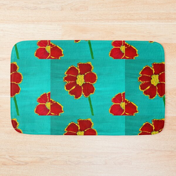 Item preview, Zingy red flowers turquoise designed and sold by Ruth Breen Artwork .