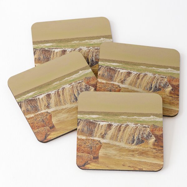 Item preview, A Mediterranean waterfall flows over rocks with incoming tide. designed and sold by rayscollection.