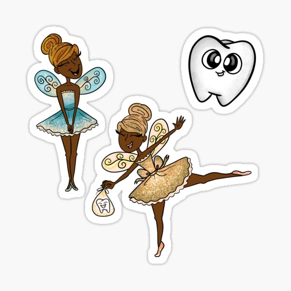 Official Tooth Fairy Stickers in Green & Blue (with African American Features)
