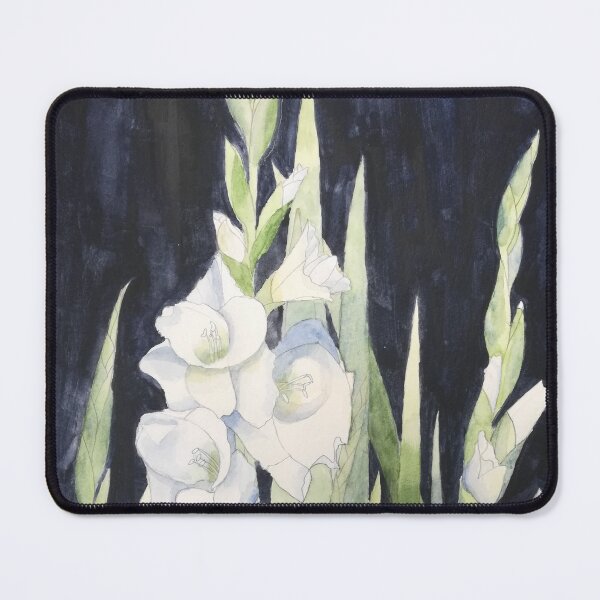 Item preview, White Gladioli in watercolour against a dark background. designed and sold by esvb.