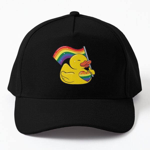 Rubber Duck Holding Rainbow Flag Baseball Cap