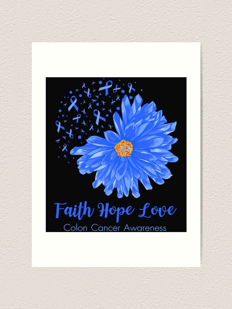 Faith Hope Love Colon Cancer Awareness Flower Blue Gifts T-Shirt Faith Hope Love Colon Cancer Awareness Flower Blue Gifts T-Shirt