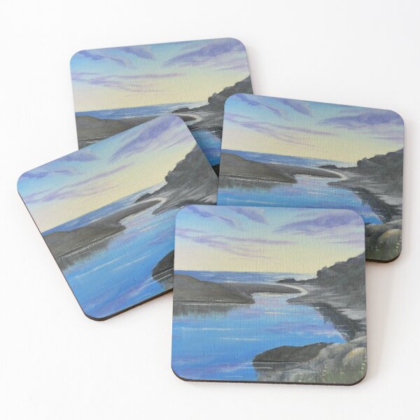 Item preview, Cloud reflecting on the water at the beach, Blue and yellow sunrise painting. designed and sold by Goldstarwork.