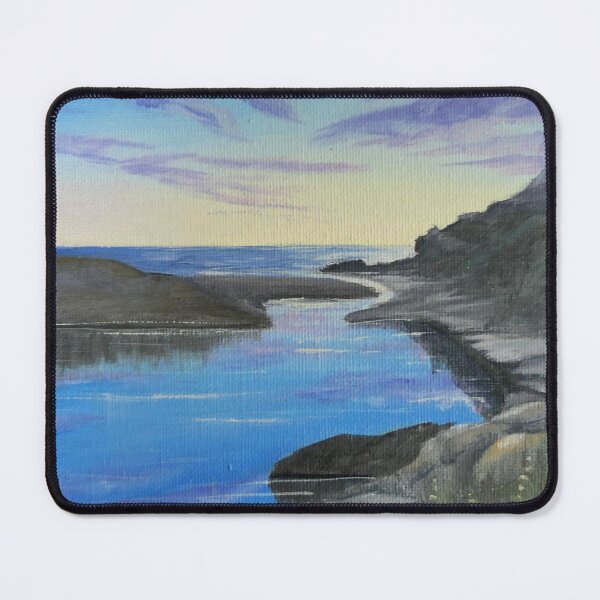 Item preview, Cloud reflecting on the water at the beach, Blue and yellow sunrise painting. designed and sold by Goldstarwork.