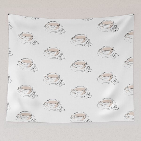 Item preview, Continuous line illustration of a cup of coffe with coffe beans. Minimalist art designed and sold by AriadnaArt.