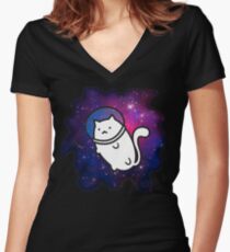 Fat Cat in Space 1 Women's Fitted V-Neck T-Shirt