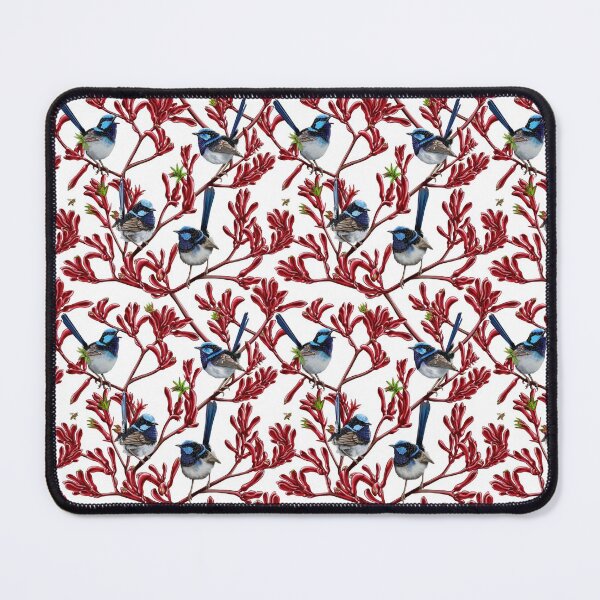 Blue Wrens in Kangaroo Paw Flowers Repeated Pattern by Australian artist Laural Retz Mouse Pad