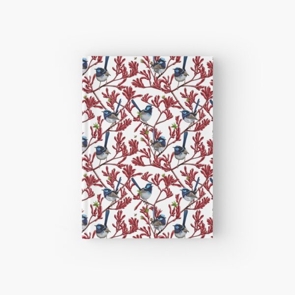 Blue Wrens in Kangaroo Paw Flowers Repeated Pattern by Australian artist Laural Retz Hardcover Journal