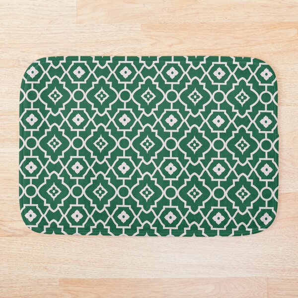 Green Geometric Andalusian Oriental Traditional Moroccan Style Bath Mat