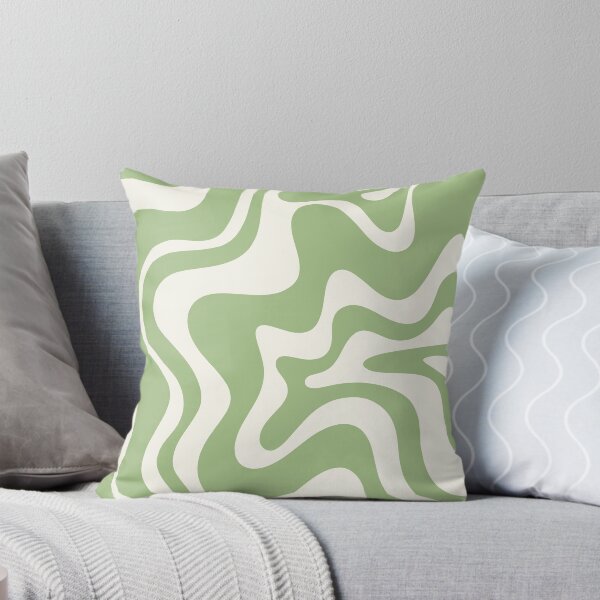 Aperçu de l'œuvre Retro Liquid Swirl Abstract Pattern en vert sauge clair et crème créée et vendue par kierkegaard.
