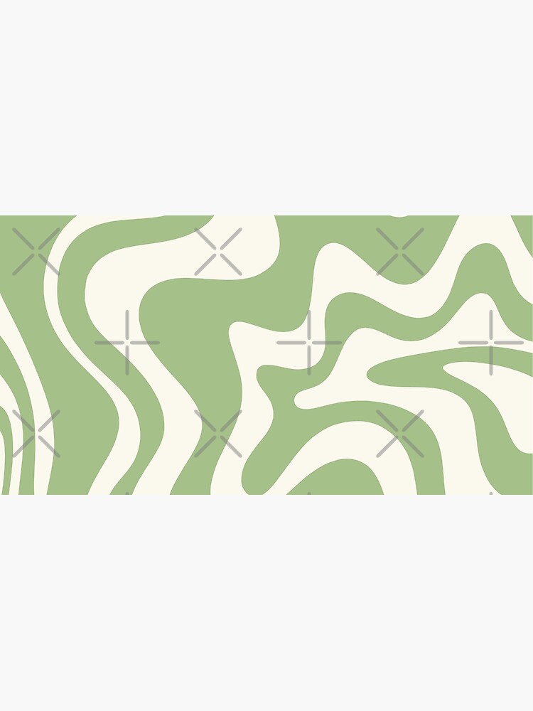 Retro Liquid Swirl Abstract Pattern in Light Sage Green and Cream by kierkegaard