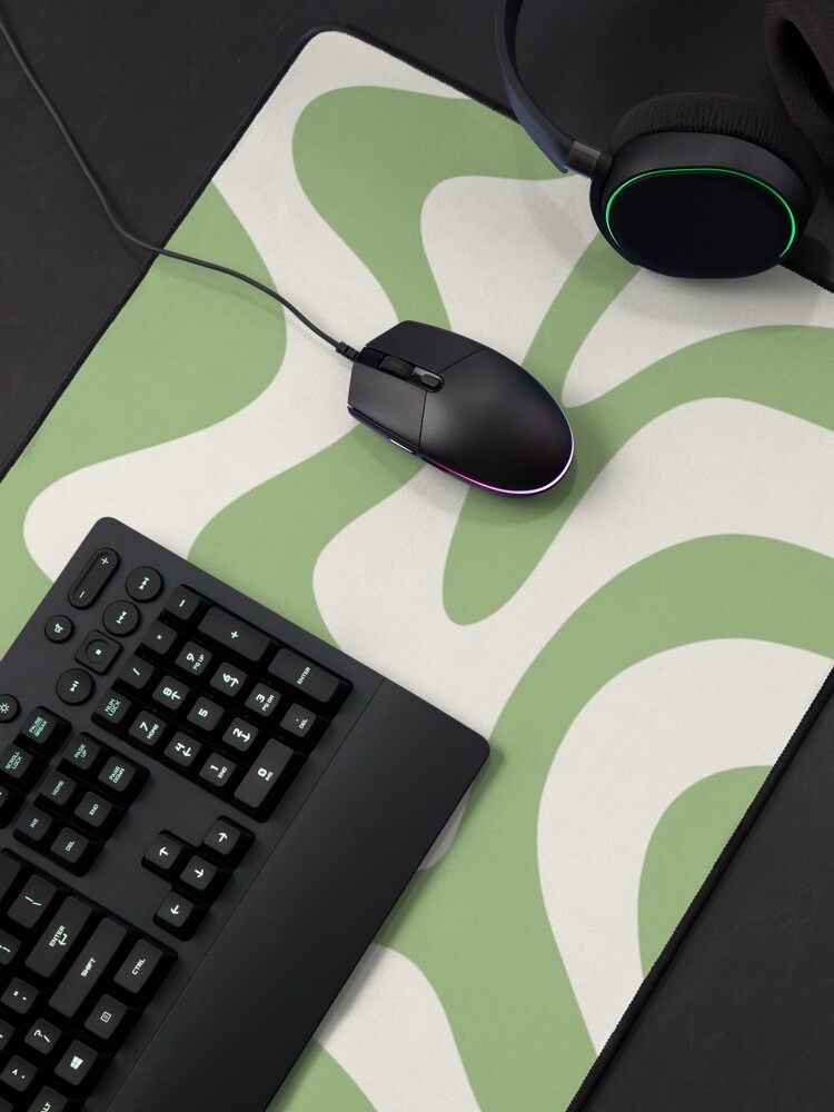 Alternate view of Retro Liquid Swirl Abstract Pattern in Light Sage Green and Cream Mouse Pad