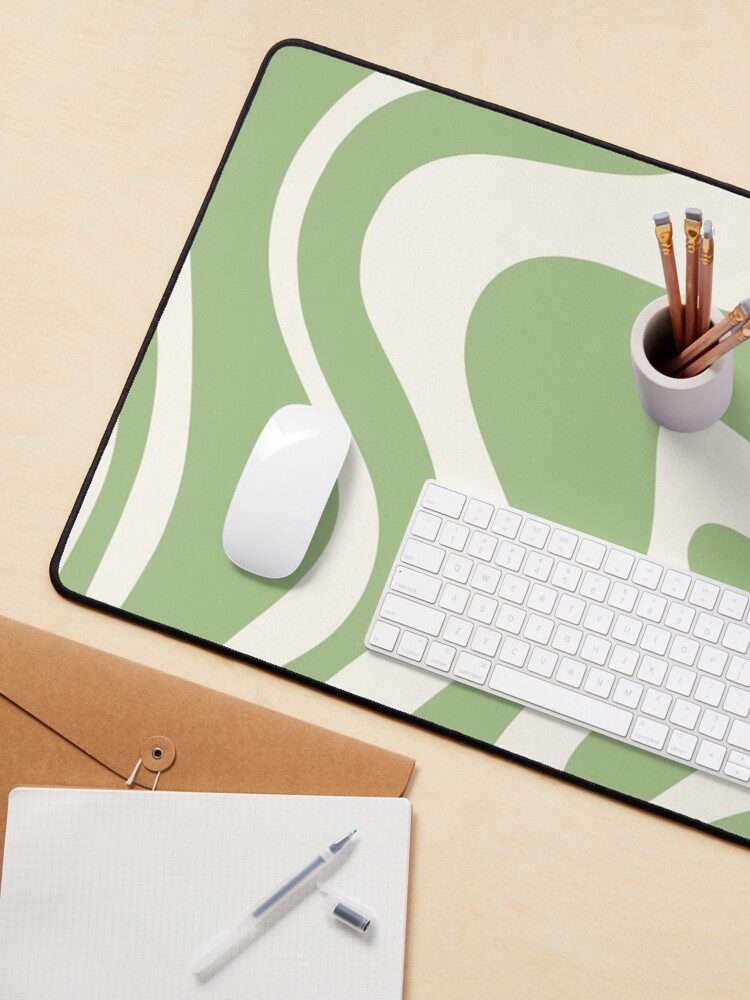 Alternate view of Retro Liquid Swirl Abstract Pattern in Light Sage Green and Cream Mouse Pad