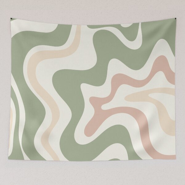 Item preview, Retro Liquid Swirl Abstract Pattern Sage Green Blush Cream designed and sold by kierkegaard.